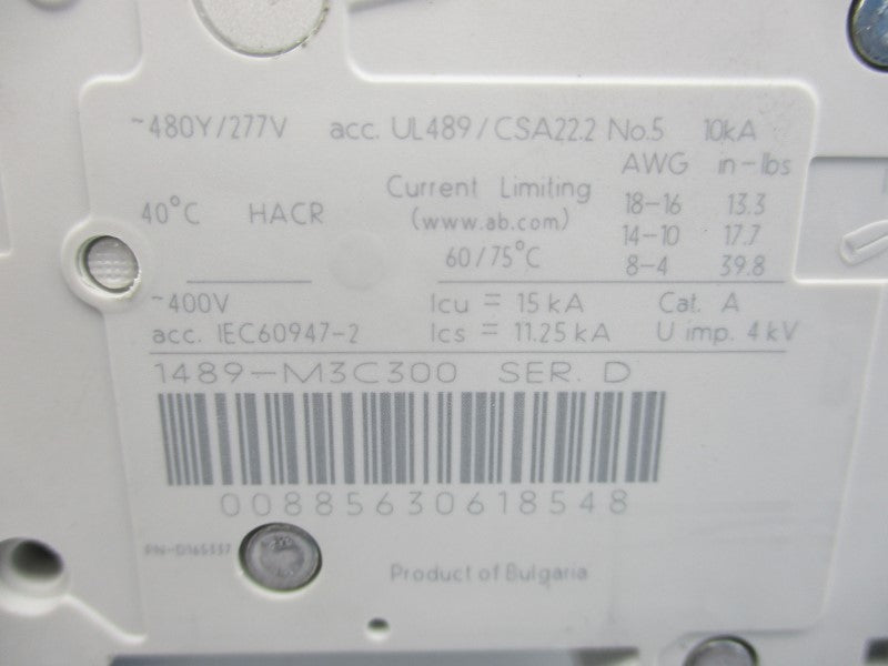 ALLEN BRADLEY 1489-M3C300 SER. D 277V 30A NSMP