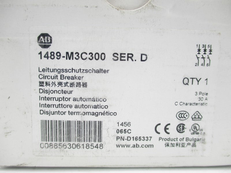 ALLEN BRADLEY 1489-M3C300 SER. D 277V 30A NSMP
