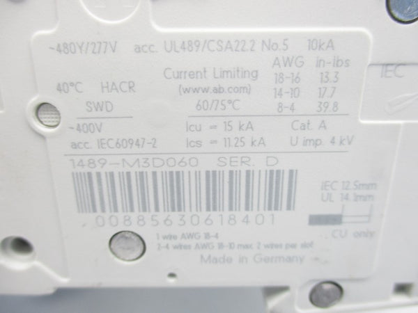 ALLEN BRADLEY 1489-M3D060 SER. D 277V 6A NSMP