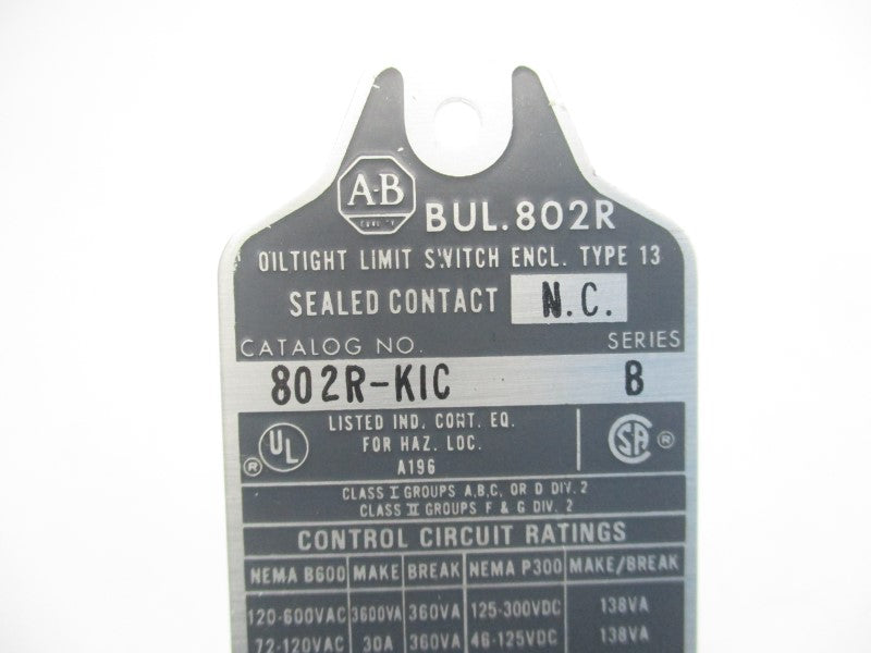 ALLEN BRADLEY 802R-KIC SER. B 120-600VAC 30A (BK/YL) NSMP