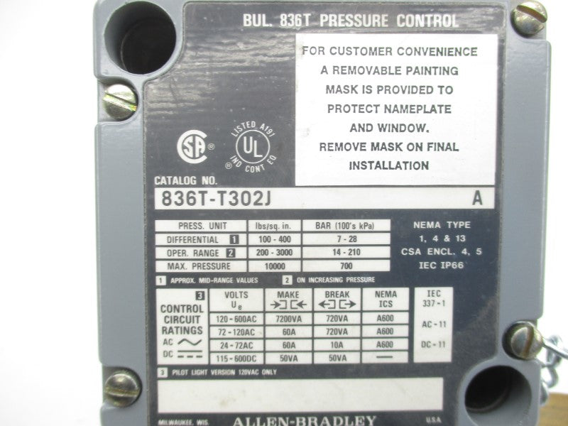 ALLEN BRADLEY 836T-T302J SER. A 120-600VAC 60A NSNP