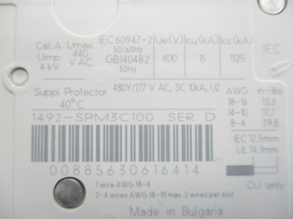 ALLEN BRADLEY 1492-SPM3C100 SER. D 440VAC 10A NSMP