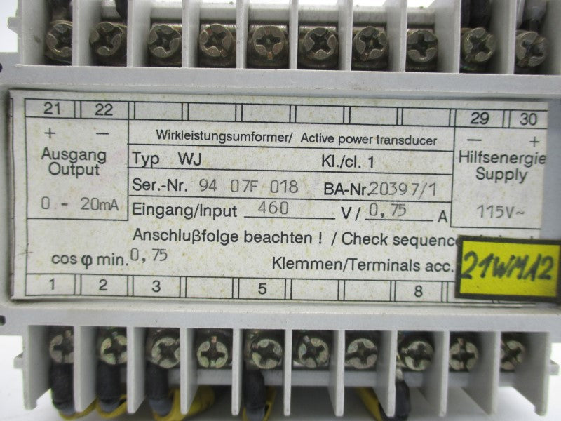 WIRKLEISTUNGSUMFORMER 20397/1 WJ 460V 0.75A UNMP