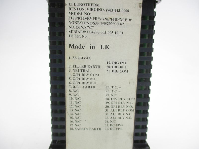 EUROTHERM CONTROLS 818S/RTD/RVPR/NONE/FHD/X0MA20/NONE/SN/70/0/200 85-264VAC UNMP