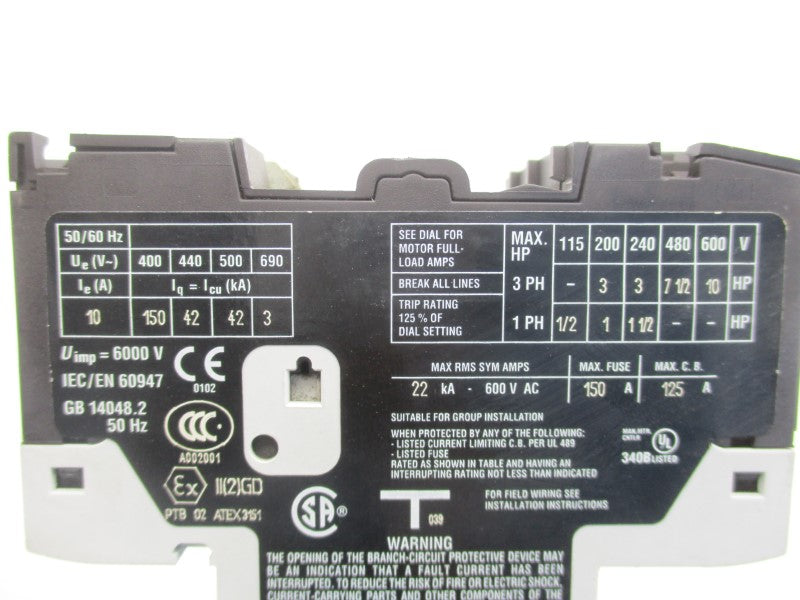 KLOCKNER MOELLER PKZM0-10 6000V 6.3-10A UNMP