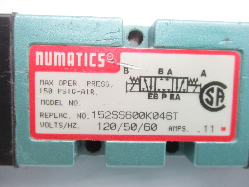 NUMATICS 152SS600K046T 120V .11A 150PSI UNMP