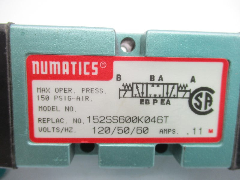 NUMATICS 152SS600K046T 120V .11A 150PSI UNMP