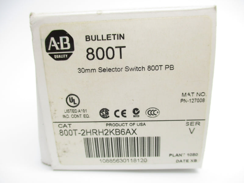 ALLEN BRADLEY 800T-2HRH2KB6AX SER. V 12-130VAC/DC (WH) NSMP
