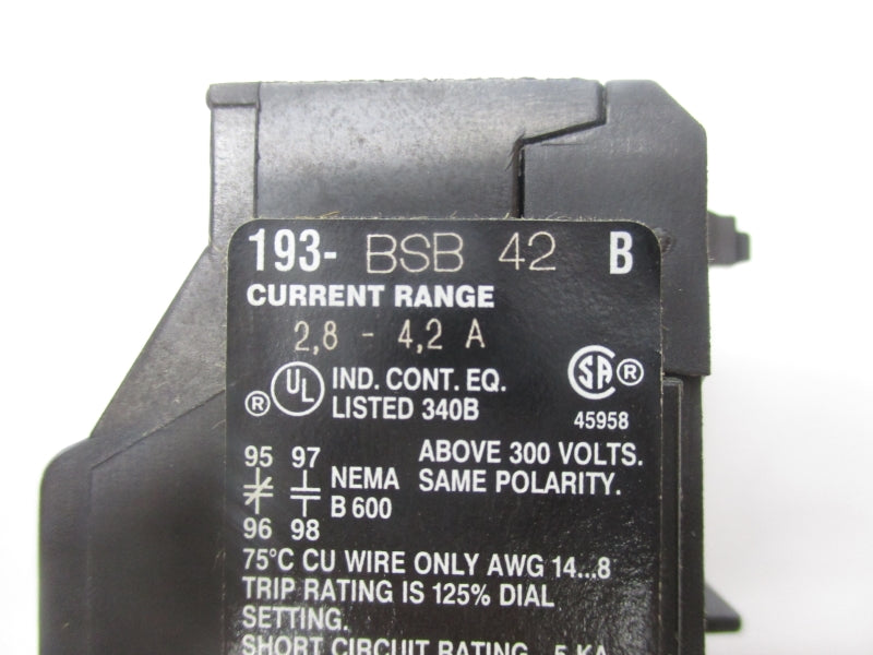 ALLEN BRADLEY 193-BSB42 SER. B 600V 2.8-4.2A NSNP