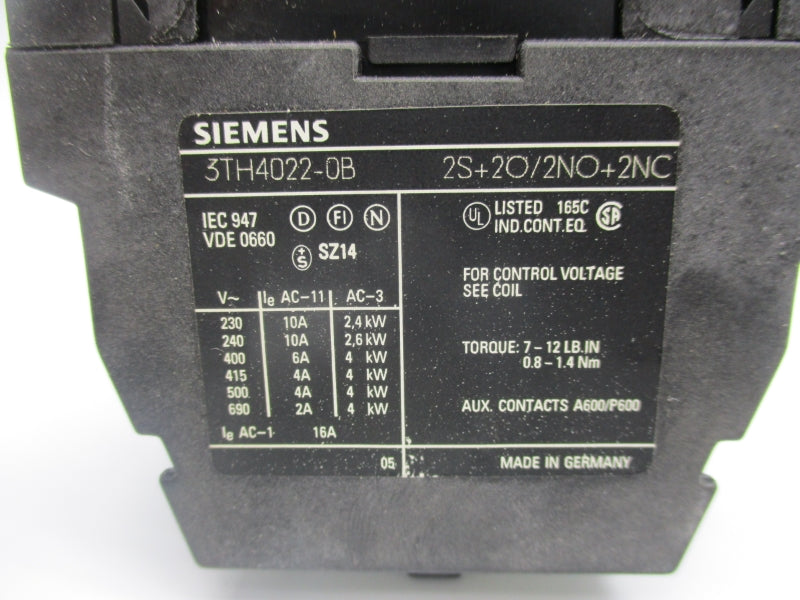 SIEMENS 3TH4022-0B 24VDC 10A NSNP