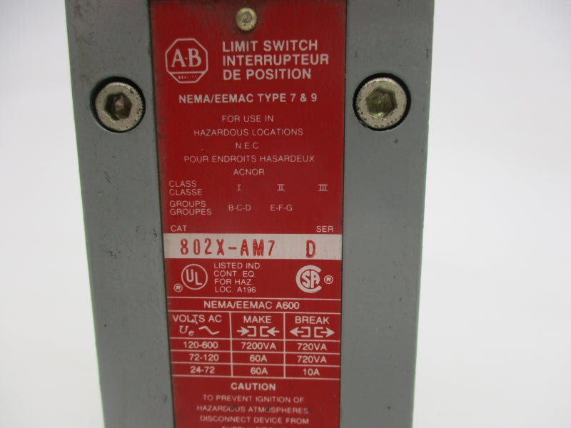 ALLEN BRADLEY 802X-AM7 SER. D 120-600VAC 60A UNMP