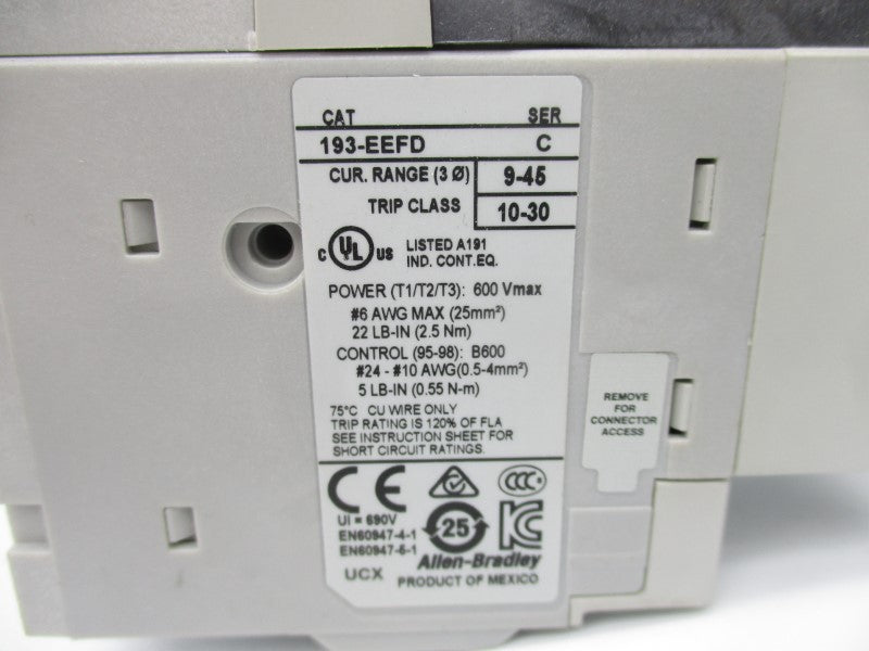 ALLEN BRADLEY 193-EEFD SER. C 600V 9-45A (AS PICTURED) NSNP