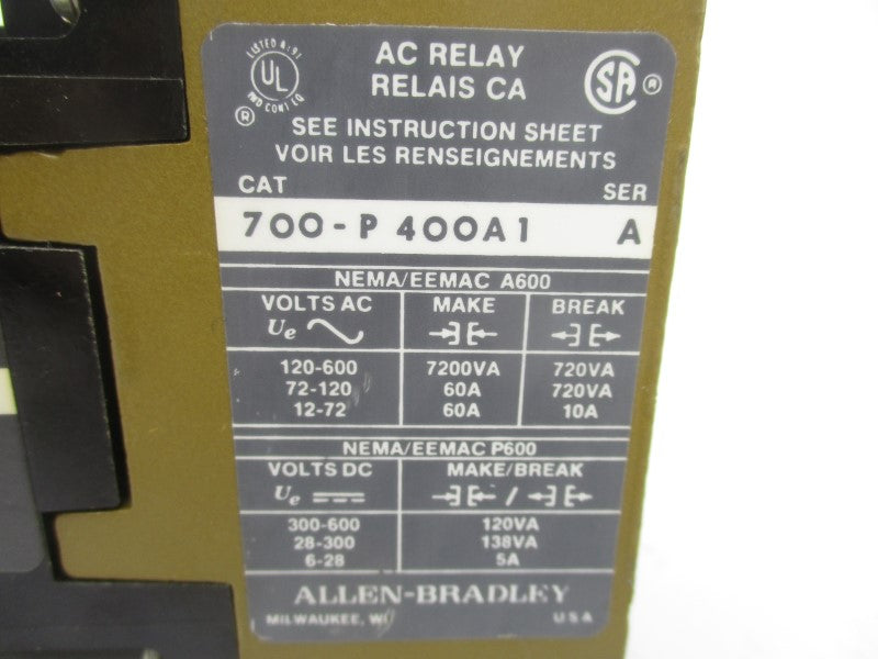ALLEN BRADLEY 700-PL400A1 SER. B 110/115-120V NSNP