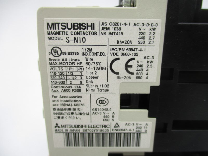 MITSHUBISHI S-N10 W/ TH-N12KP 100-110V 0.55-0.85A NSNP