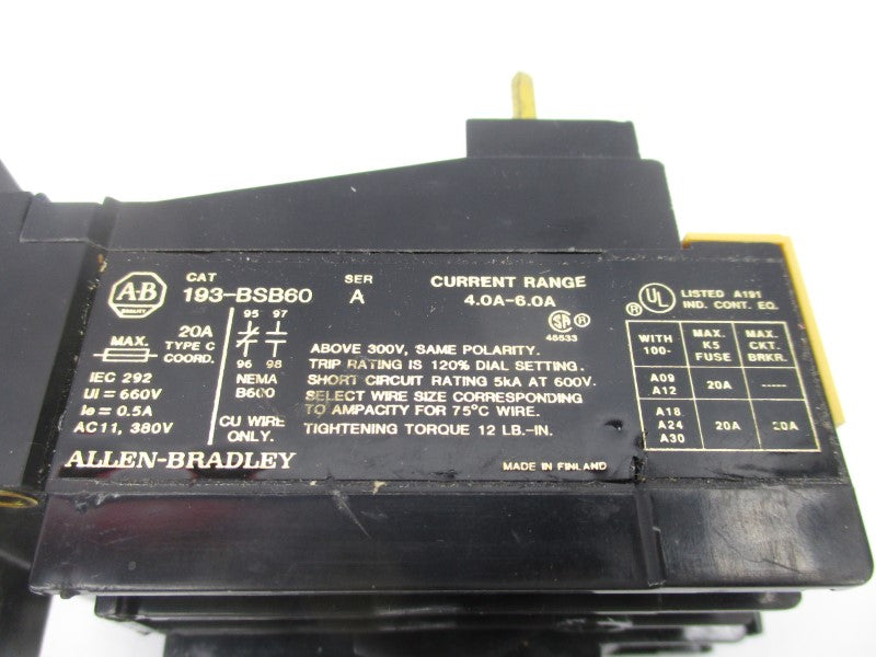 ALLEN BRADLEY 193-BSB60 SER. A 380V 4.0-6.0A NSNP