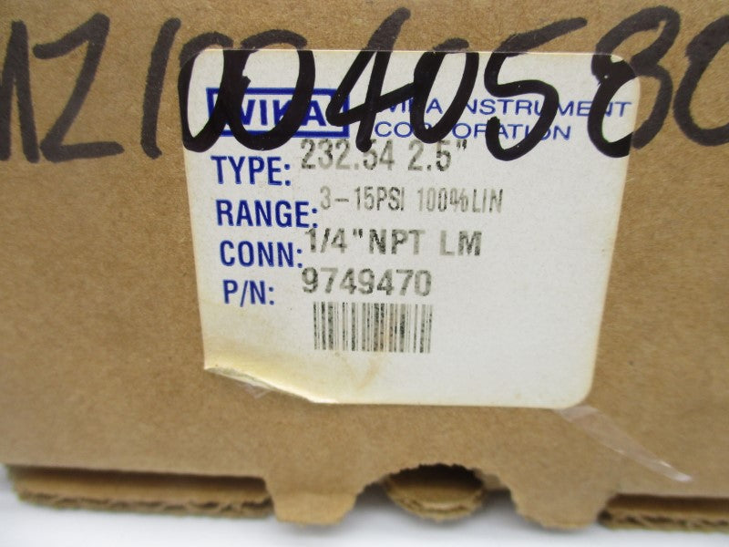 WIKA 9749470 3-15PSI 0-100 2.5" NSMP
