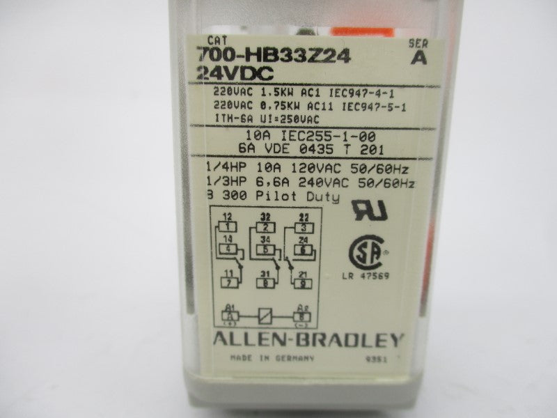 ALLEN BRADLEY 700-HB33Z24 SER. A 24VDC 10A (BK/YL) NSMP