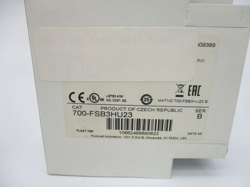 ALLEN BRADLEY 700-FSB3HU23 SER. B 24-240VAC 1.5-30M (WH) NSMP