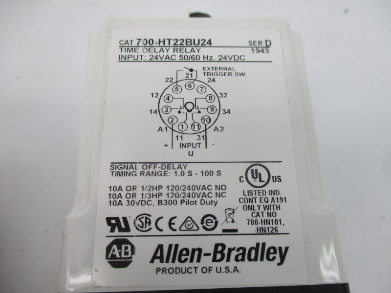 ALLEN BRADLEY 700-HT22BU24 SER. D 24VAC/DC 10A 1.0-100S (WH) NSMP