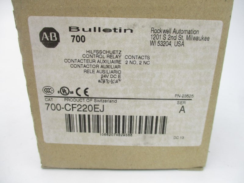 ALLEN BRADLEY 700-CF220EJ SER. A 24VDC 20A (BR/WH) NSMP