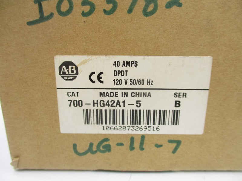 ALLEN BRADLEY 700-HG42A1-5 SER. B 120V 40A (BR/WH) NSMP