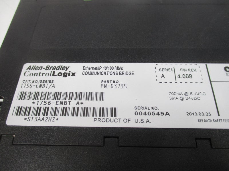 ALLEN BRADLEY E1756ENBT SER. A F/W 4.008 24VDC REMAN