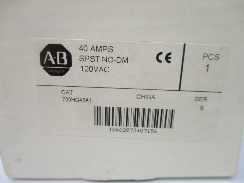 ALLEN BRADLEY 700HG45A1 SER. B 120VAC 40A (WH) NSMP