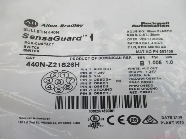 ALLEN BRADLEY 440N-Z21S26H SER. B F/W 1.005 24VDC NSMP