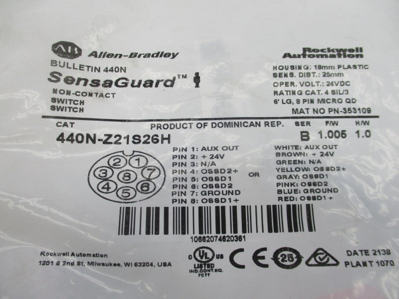 ALLEN BRADLEY 440N-Z21S26H SER. B F/W 1.005 24VDC NSMP