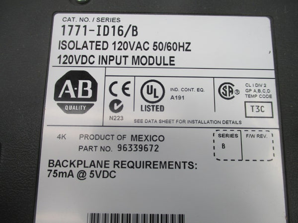 ALLEN BRADLEY 1771-ID16 SER. B 120VAC/DC UNMP