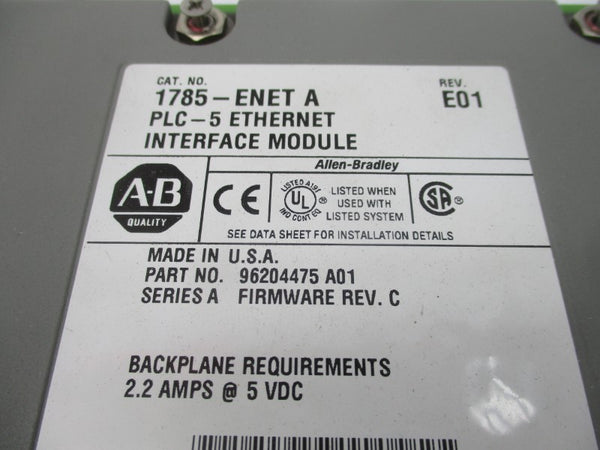 ALLEN BRADLEY 1785-ENET SER. A F/W C 5VDC 2.2A REV. E01 UNMP