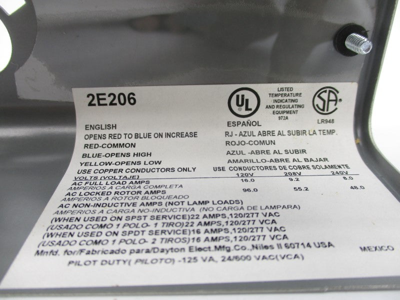 DAYTON 2E206 240V 8.0A 30-110'F NSMP