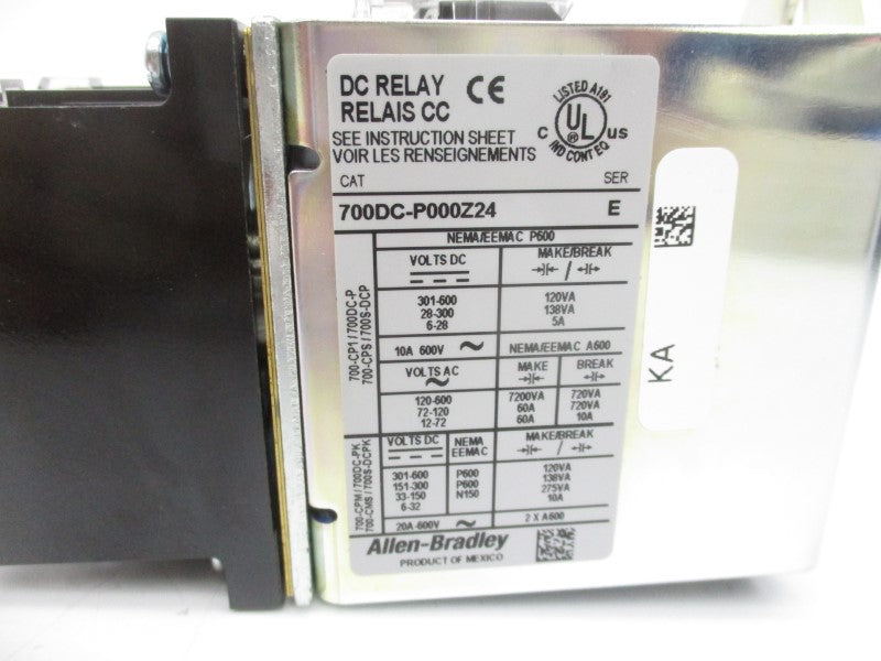 ALLEN BRADLEY 700DC-P000Z24 SER. E 24VDC (NO TERMINAL) NSMP