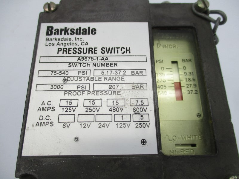 BARKSDALE A9675-1-AA 600VAC 7.5A 75-540PSI NSNP