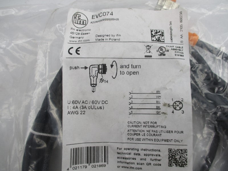 IFM EFECTOR EVC074 ADOAH050MSS0005H05 60VAC/DC 4A NSMP