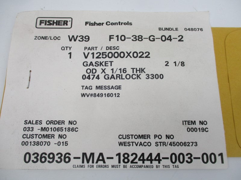 FISHER V125000X022 NSFS