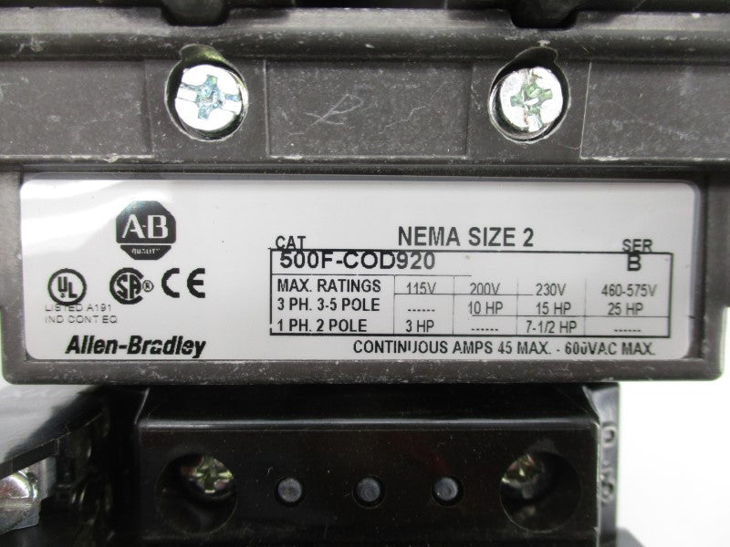 ALLEN BRADLEY 500F-COD920 SER. B 110/115-120V (BR/WH) NSMP