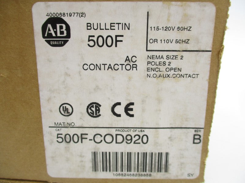 ALLEN BRADLEY 500F-COD920 SER. B 110/115-120V (BR/WH) NSMP