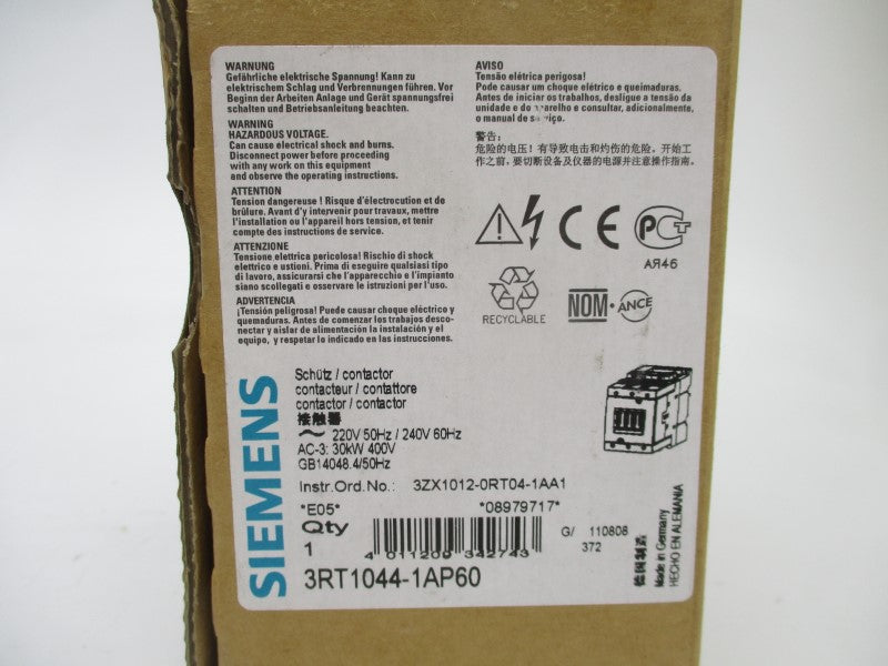 SIEMENS 3RT1044-1AP60 220/240V NSMP