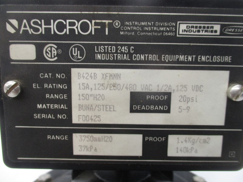 ASHCROFT B424BXFMNN 480VAC 15A 150"H20 20PSI NSNP