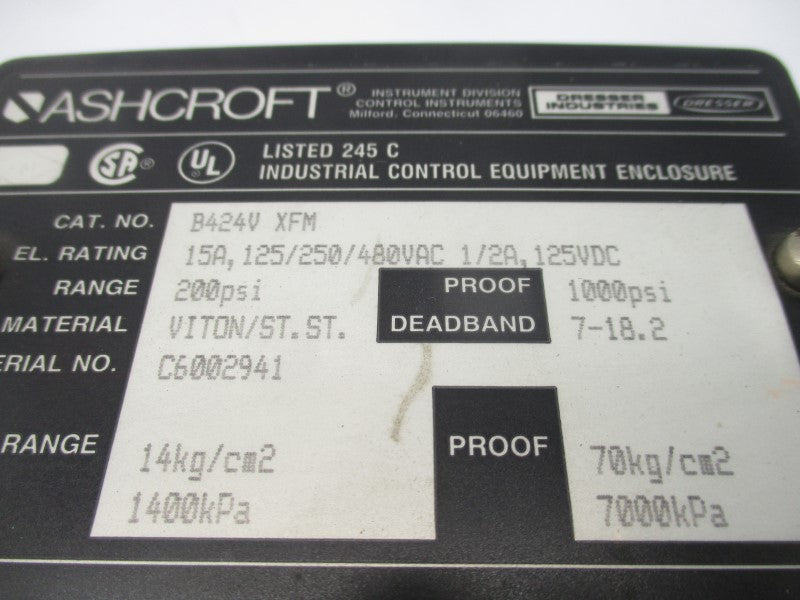 ASHCROFT B424VXFM 480VAC 15A 200PSI (AS PICTURED) NSNP