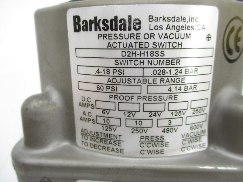 BARKSDALE D2H-H18SS 480VAC 3A 0.4-18PSI NSMP