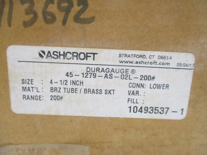 ASHCROFT 45-1279-AS-02L-200# 0-200PSI 4-1/2" NSMP
