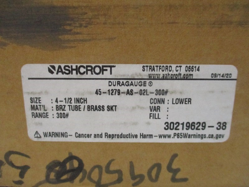 ASHCROFT 45-1279-AS-02L-300# 0-300PSI 4-1/2" NSMP