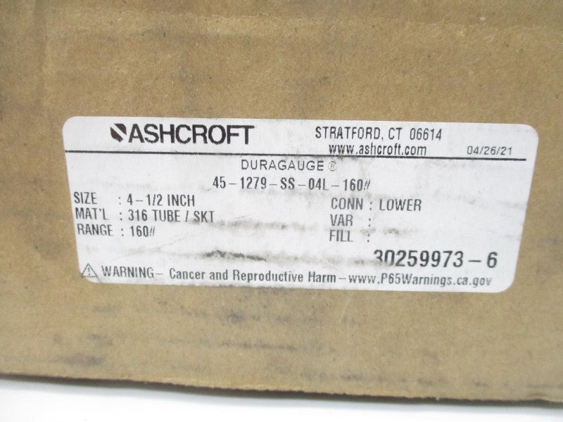 AQSHCROFT 45-1279-SS-04L-160# 0-160PSI 4-1/2" NSMP