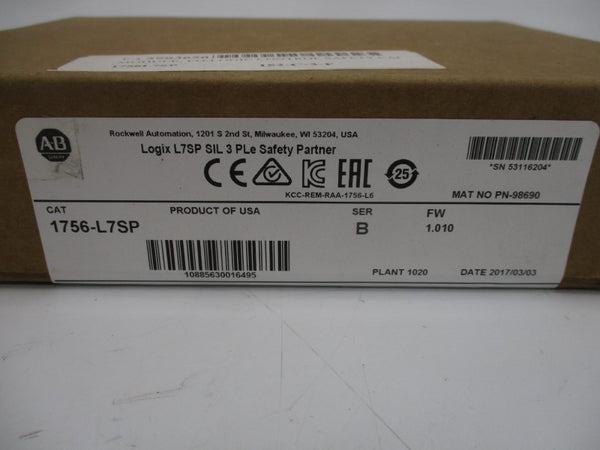 ALLEN BRADLEY 1756-L7SP SER. B F/W 1.010 DATE:2017 NSFS