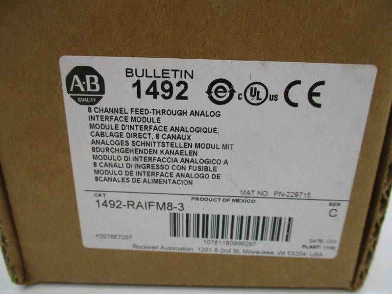 ALLEN BRADLEY 1492-RAIFM8-3 SER. C 0-132VAC/DC (BR/WH) NSMP