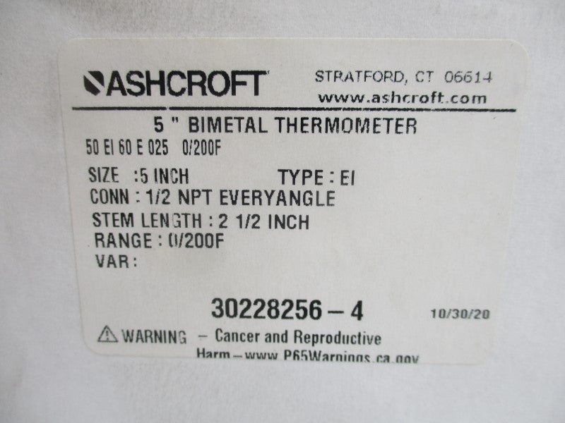 ASHCROFT 50EI60E025 0/200'F 5" NSMP