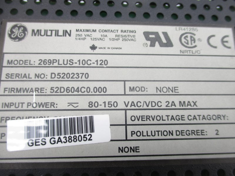 GENERAL ELECTRIC 269PLUS-10C-120 80-150VAC/DC 2A (AS PICTURED) NSNP