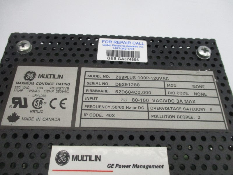 GENERAL ELECTRIC 269PLUS-100P-120VAC 80-150VAC/DC 3A (AS PICTURED) UNMP